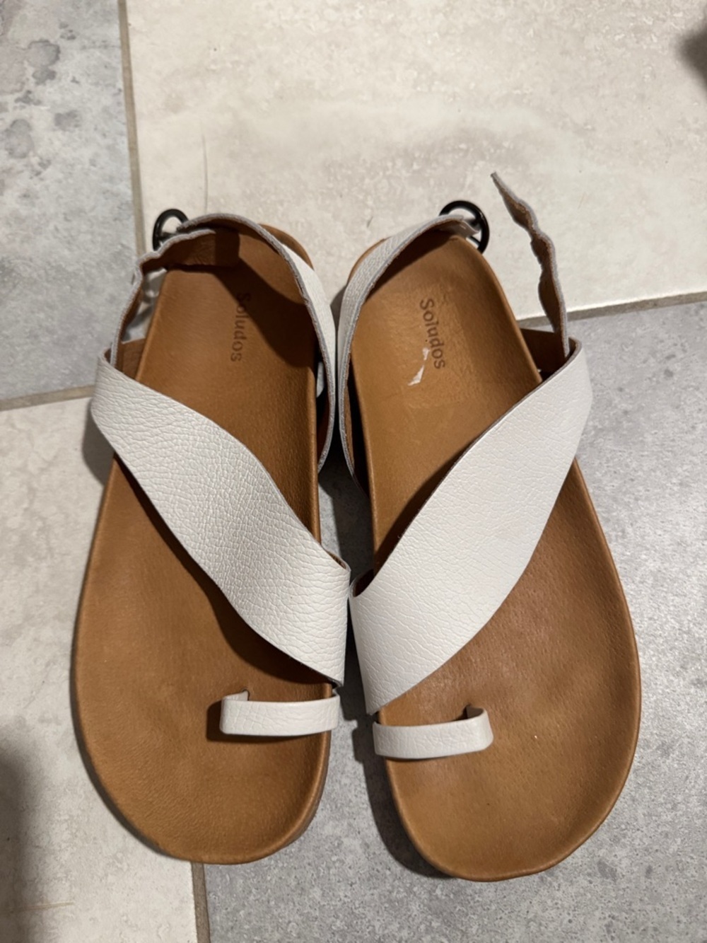 Soludos White Leather Cross-Strap Toe Loop Maya Sandals 7